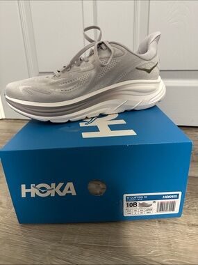 Hoka Women's Running Shoe in Light Gray and White